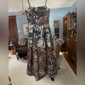 Aidan Mattox Strapless Animal-Print Metallic Brocade Evening Gown